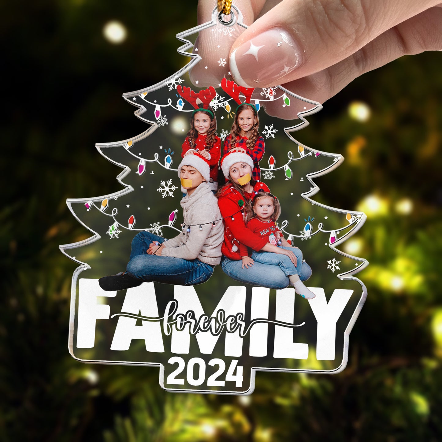 Family Forever Christmas Tree - Personalized Acrylic Photo Ornament