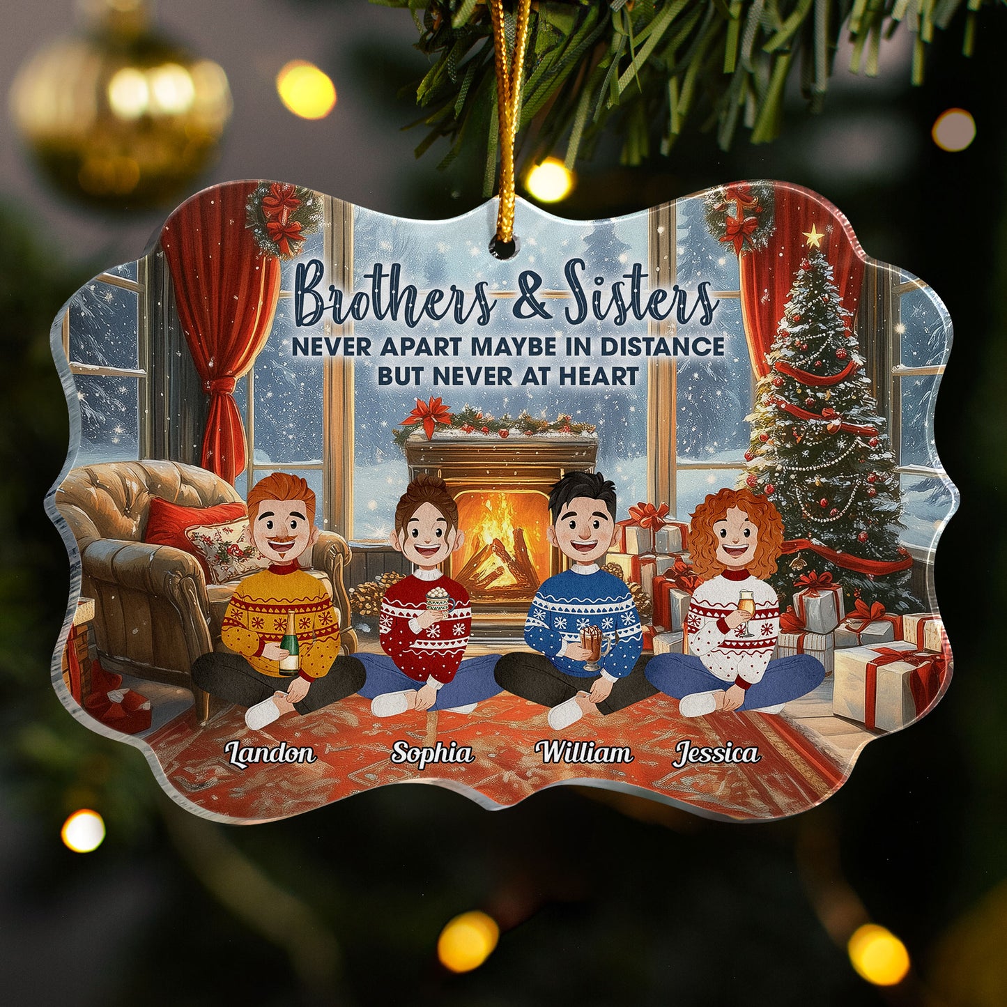 Family Forever Folk Art Style Old Vintage Christmas - Personalized Acrylic Ornament