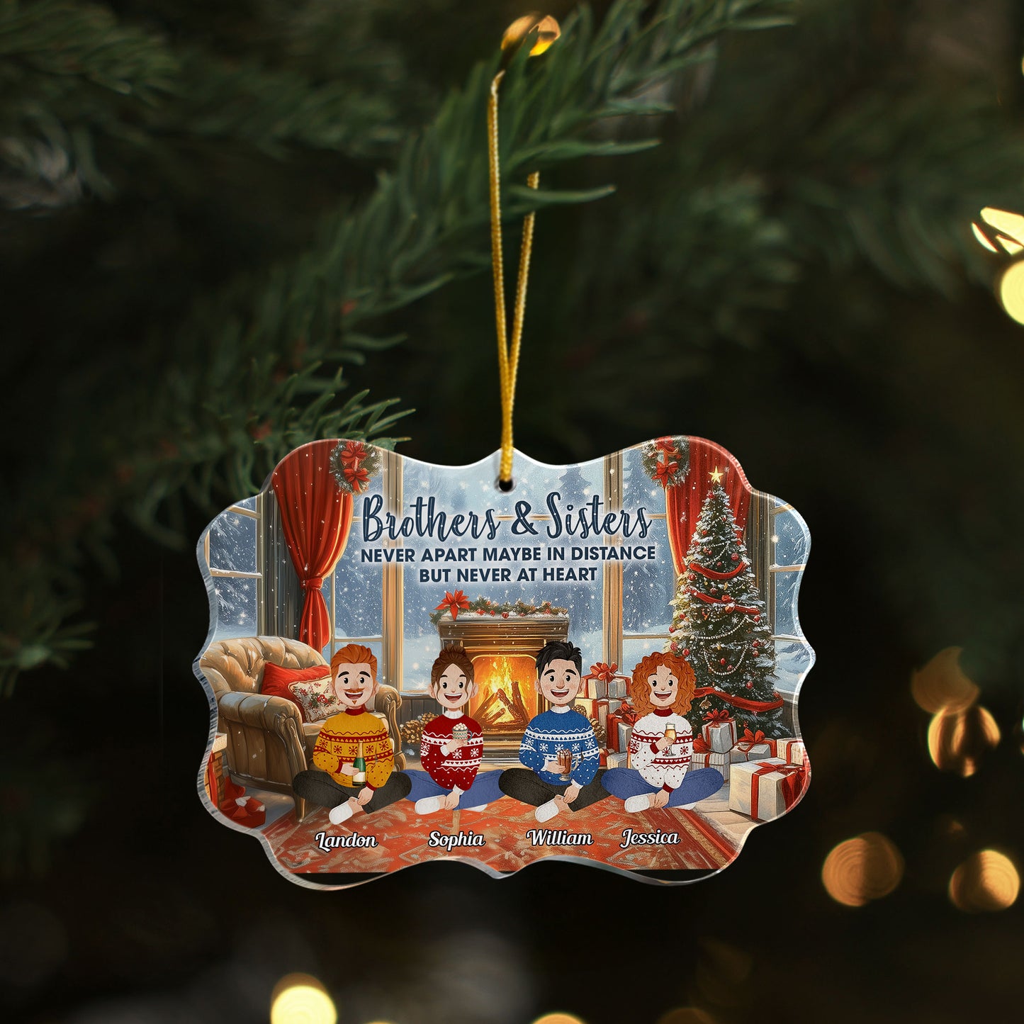Family Forever Folk Art Style Old Vintage Christmas - Personalized Acrylic Ornament