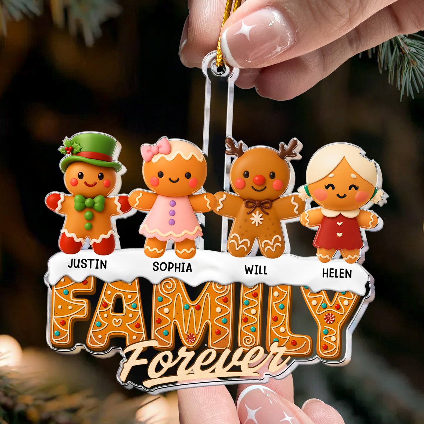 Family Forever Gingerbread - Personalized Acrylic Ornament