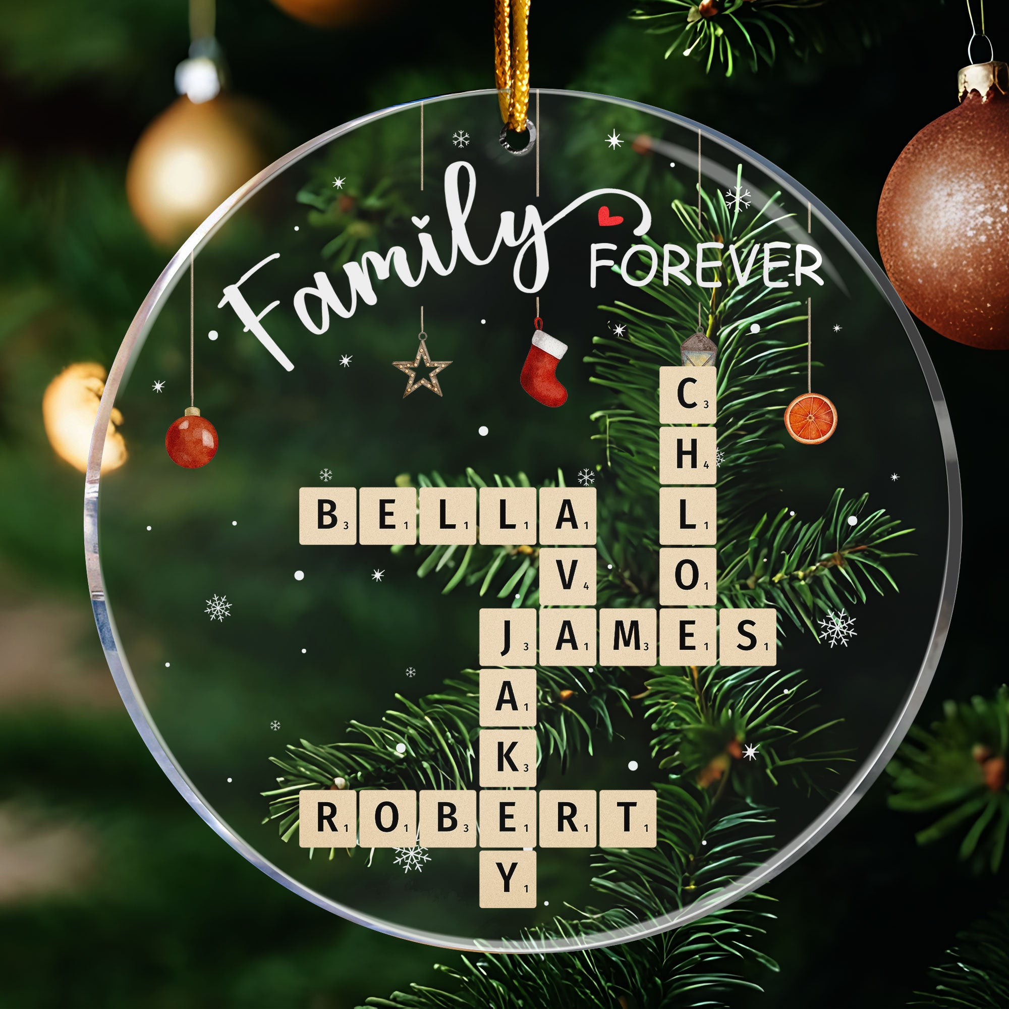 Family Forever Scrabble Custom Name - Personalized Acrylic Ornament