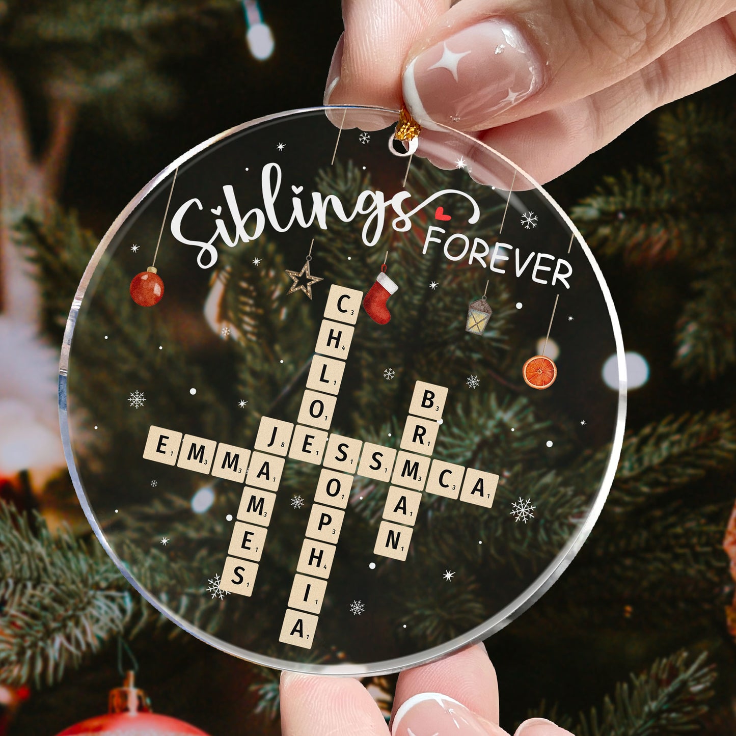 Family Forever Scrabble Custom Name - Personalized Acrylic Ornament