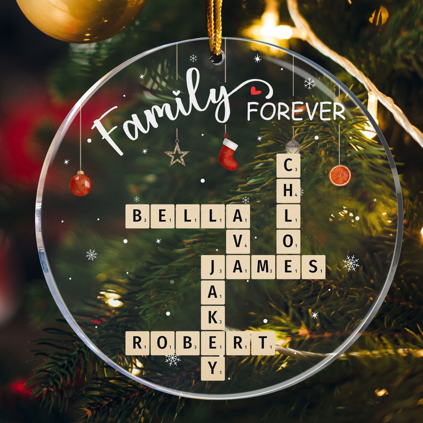 Family Forever Scrabble Custom Name - Personalized Acrylic Ornament