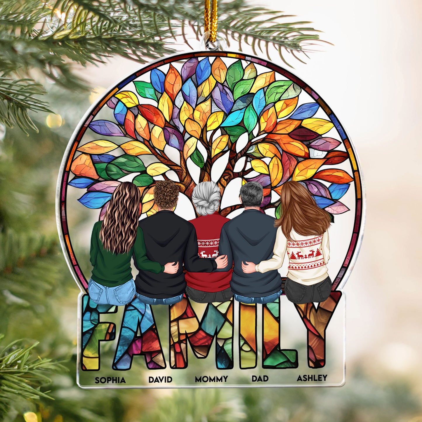 Family Forever Sitting Together - Personalized Acrylic Ornament