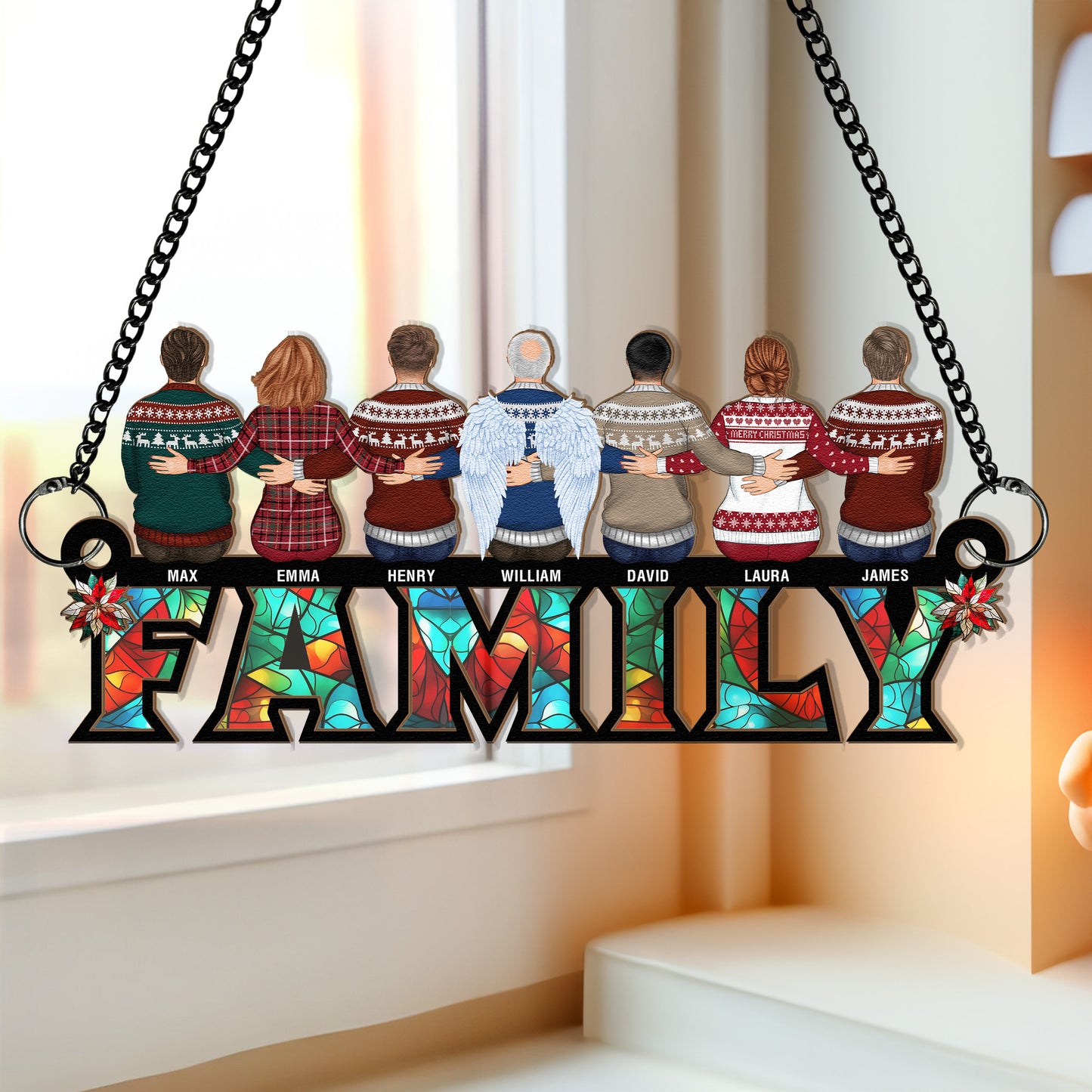 Family Forever Together - Personalized Window Hanging Suncatcher Ornament