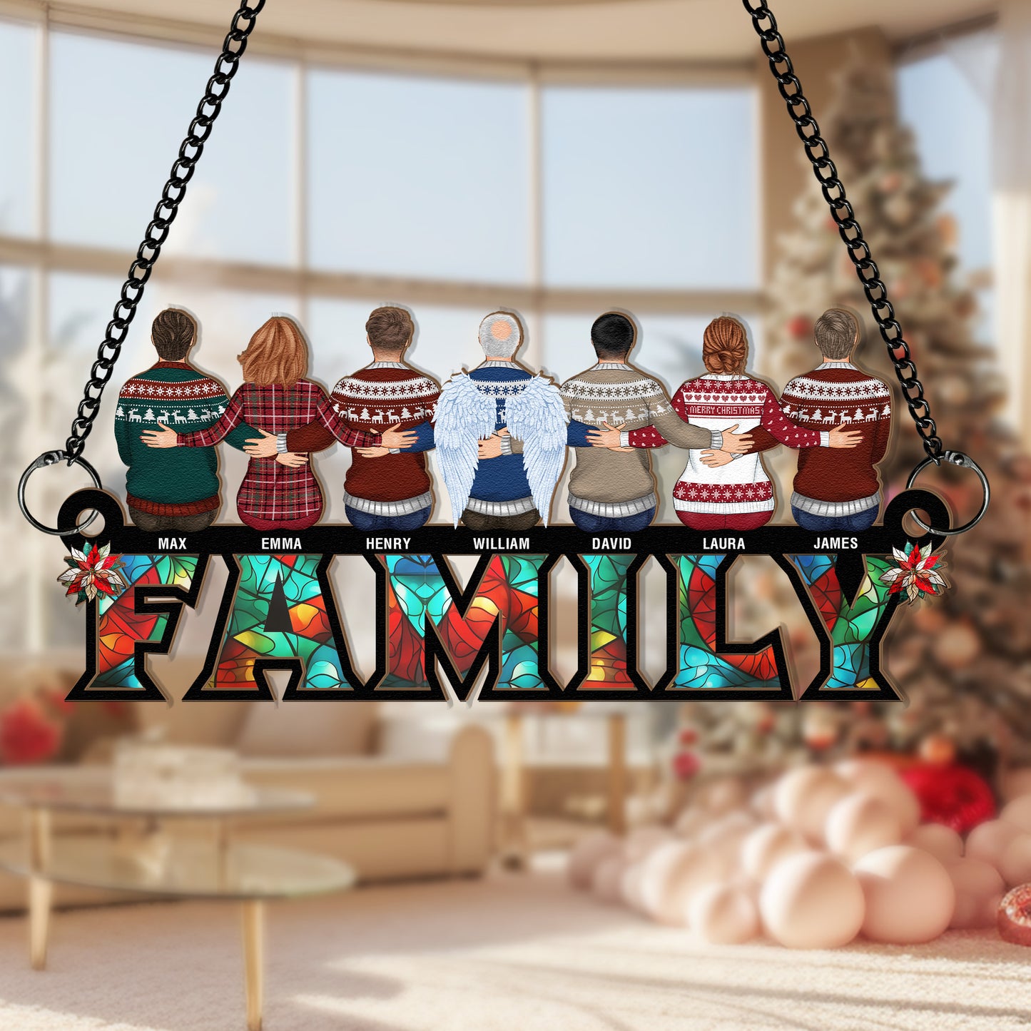 Family Forever Together - Personalized Window Hanging Suncatcher Ornament