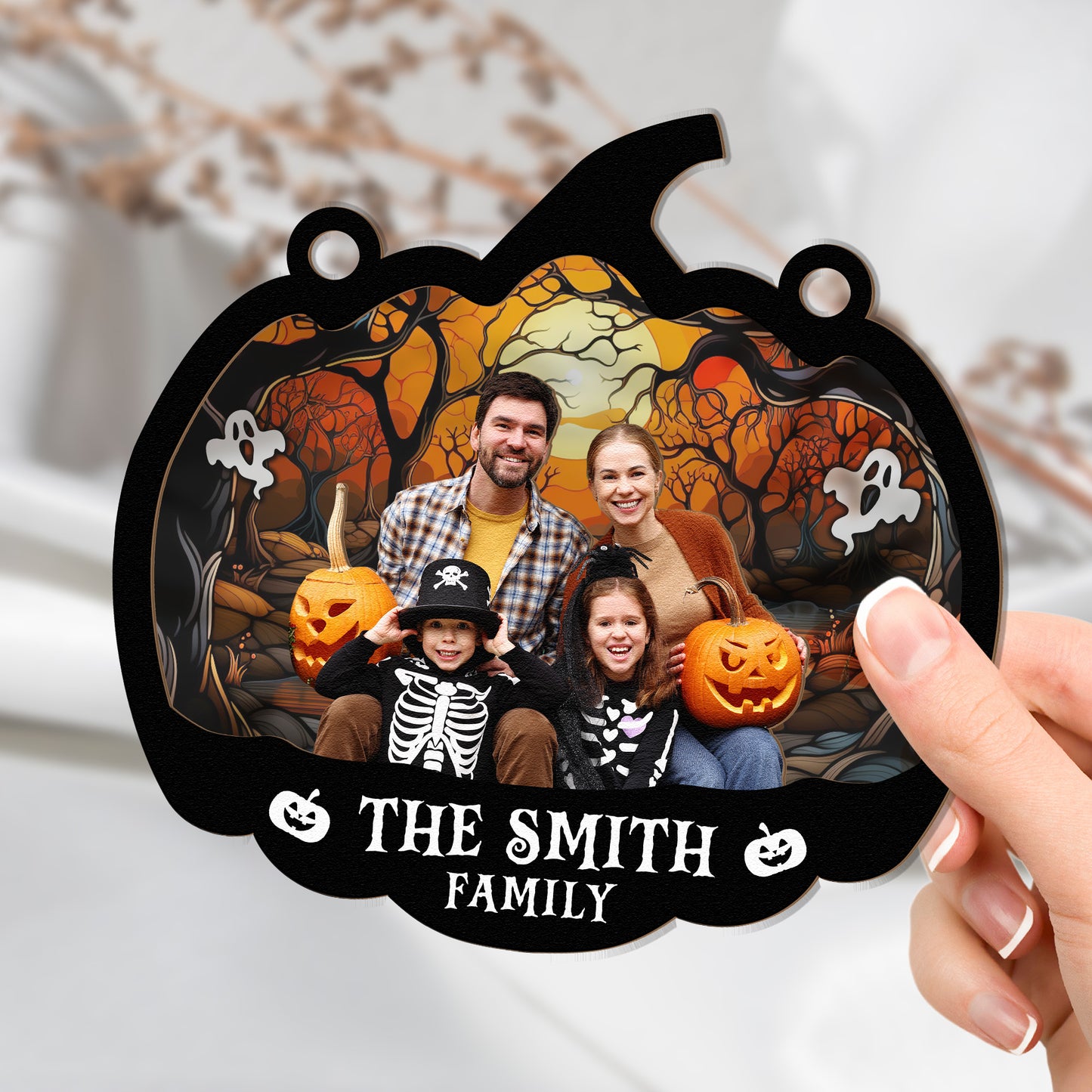 Family Halloween Decoration - Personalized Window Hanging Suncatcher Photo Ornament