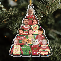 Family In Christmas Ugly Sweater Custom Fun Face - Personalized Acrylic Photo Ornament