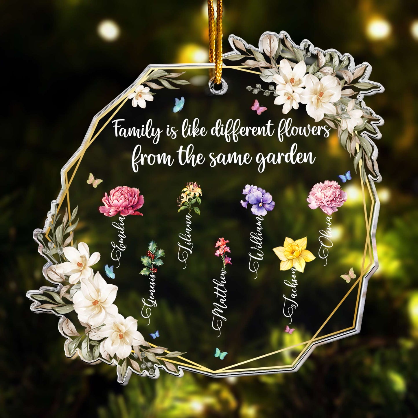 Family Is Like Different Flowers From The Same Garden - Personalized Acrylic Ornament