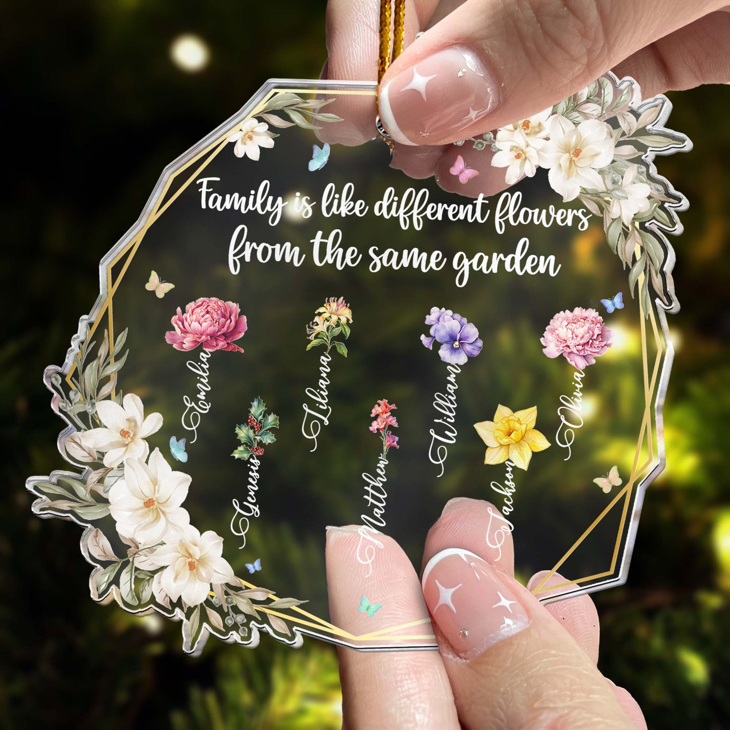 Family Is Like Different Flowers From The Same Garden - Personalized Acrylic Ornament