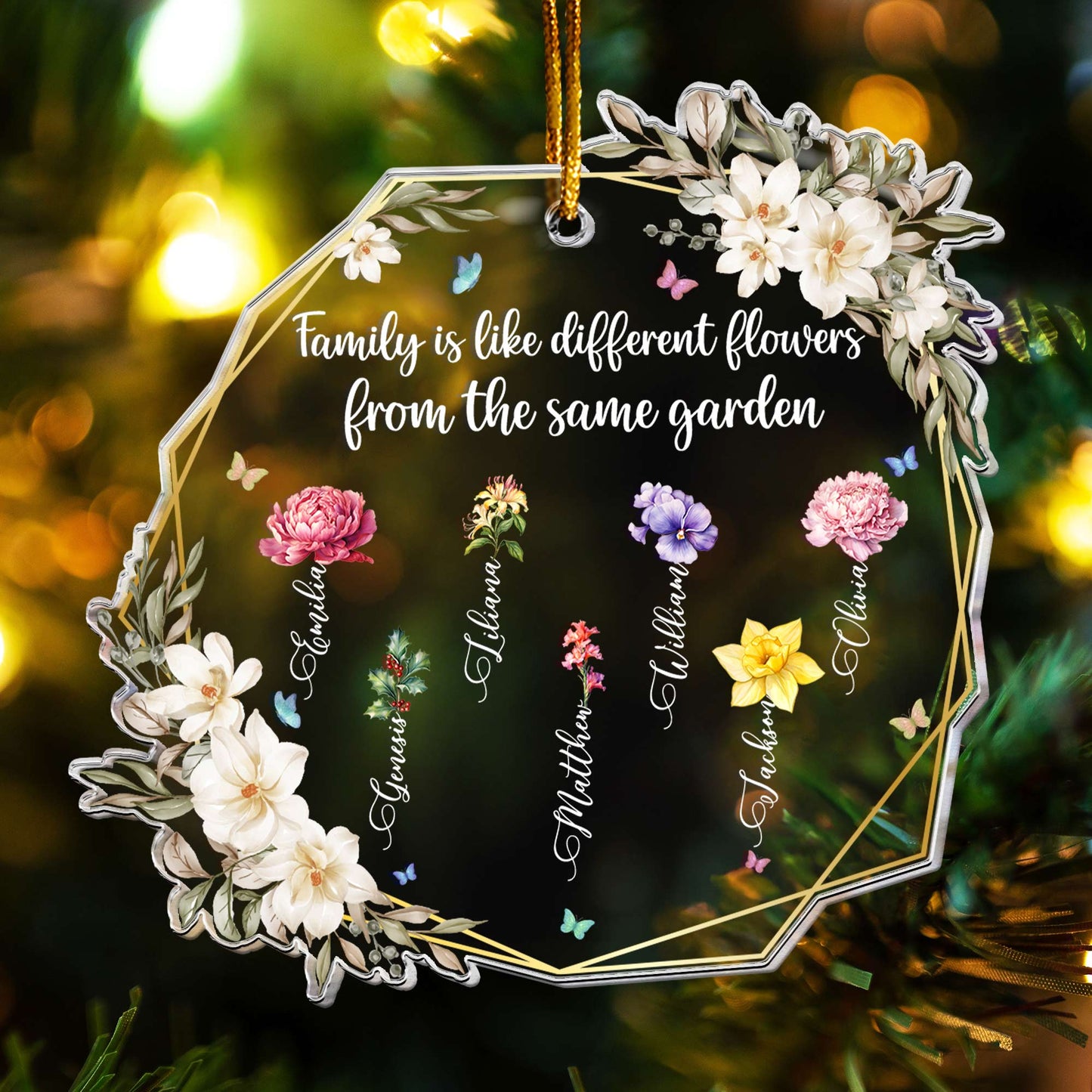 Family Is Like Different Flowers From The Same Garden - Personalized Acrylic Ornament