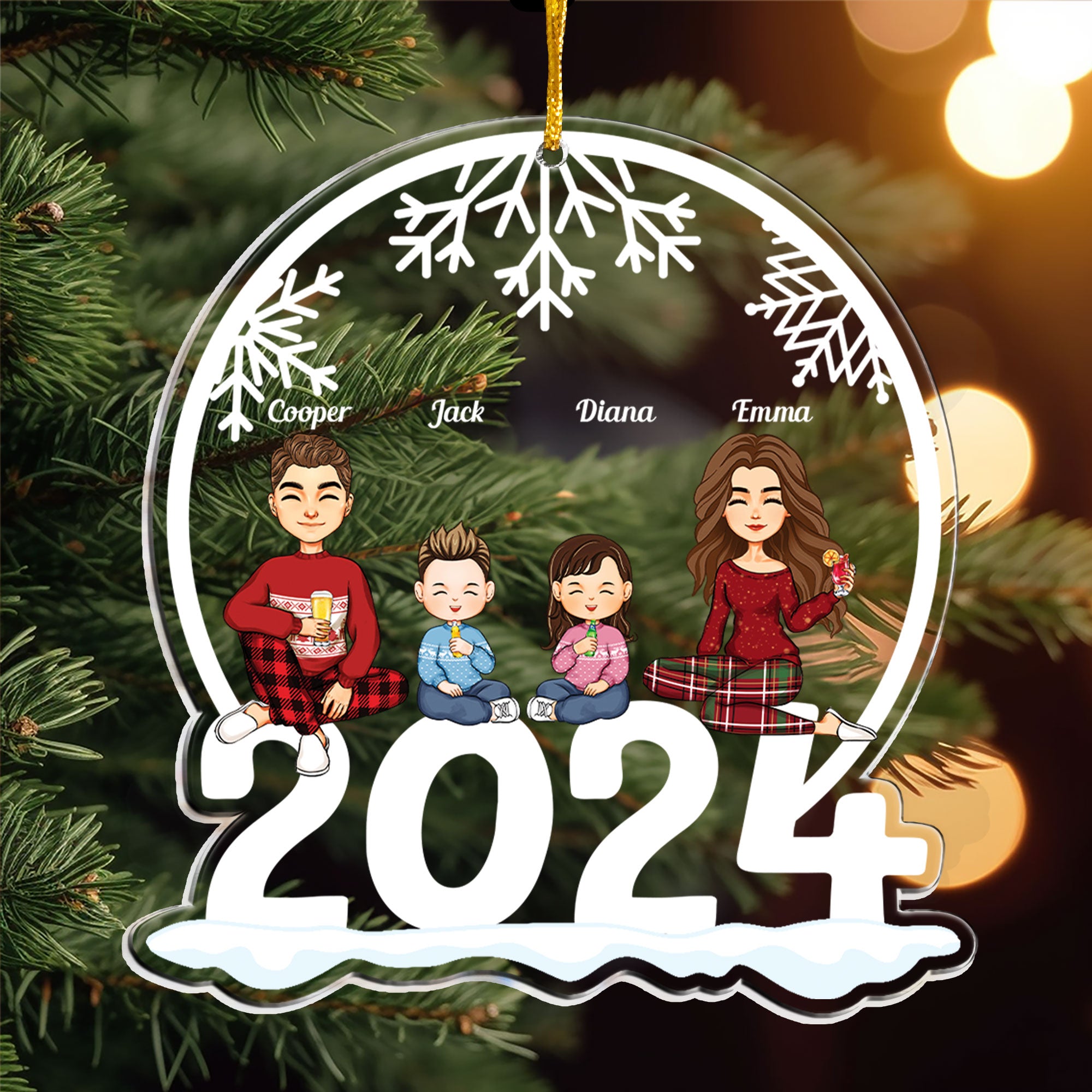 Family Of 3, 4, 5, 6 Jolly Christmas - Personalized 2024 Family Ornament