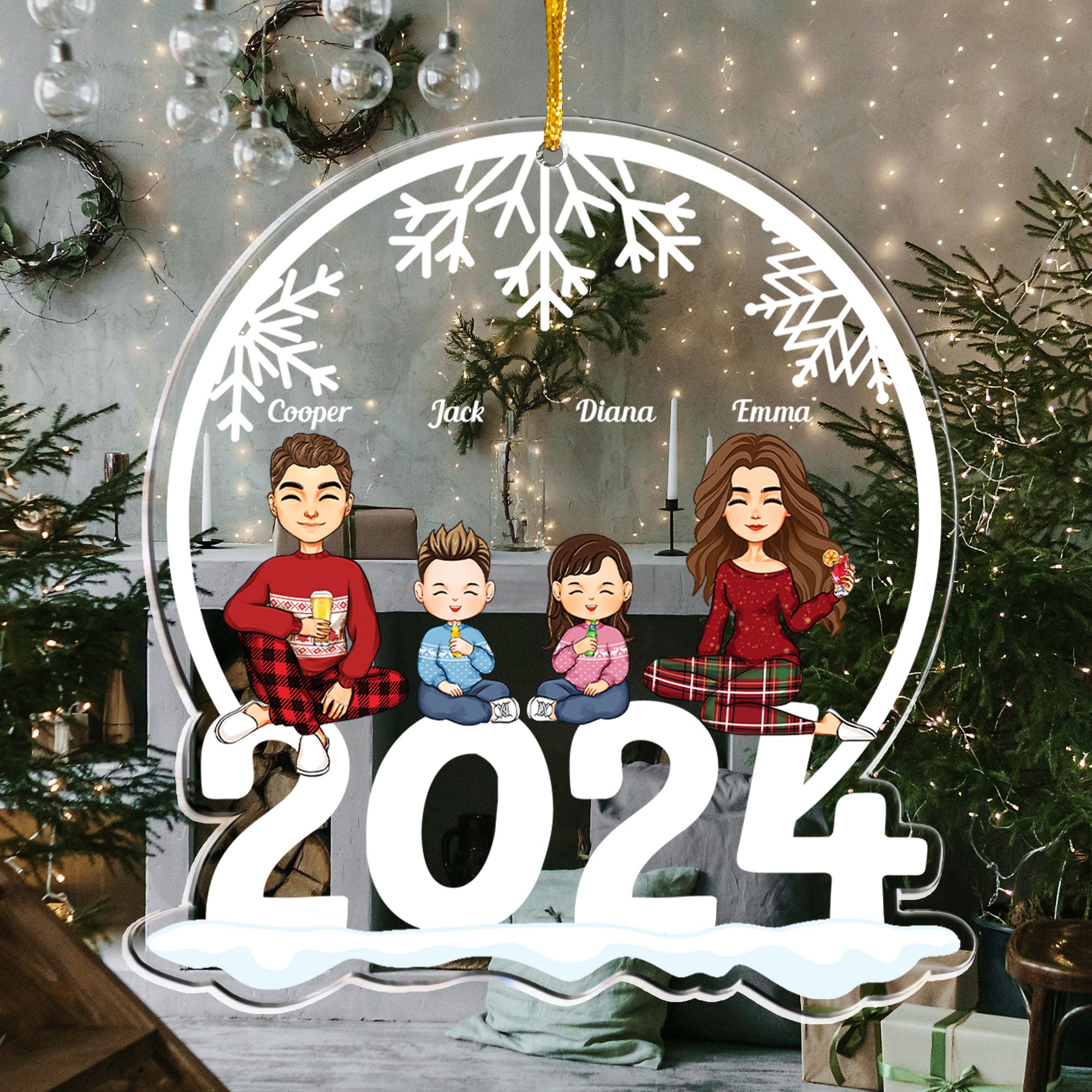 Family Of 3, 4, 5, 6 Jolly Christmas - Personalized 2024 Family Ornament