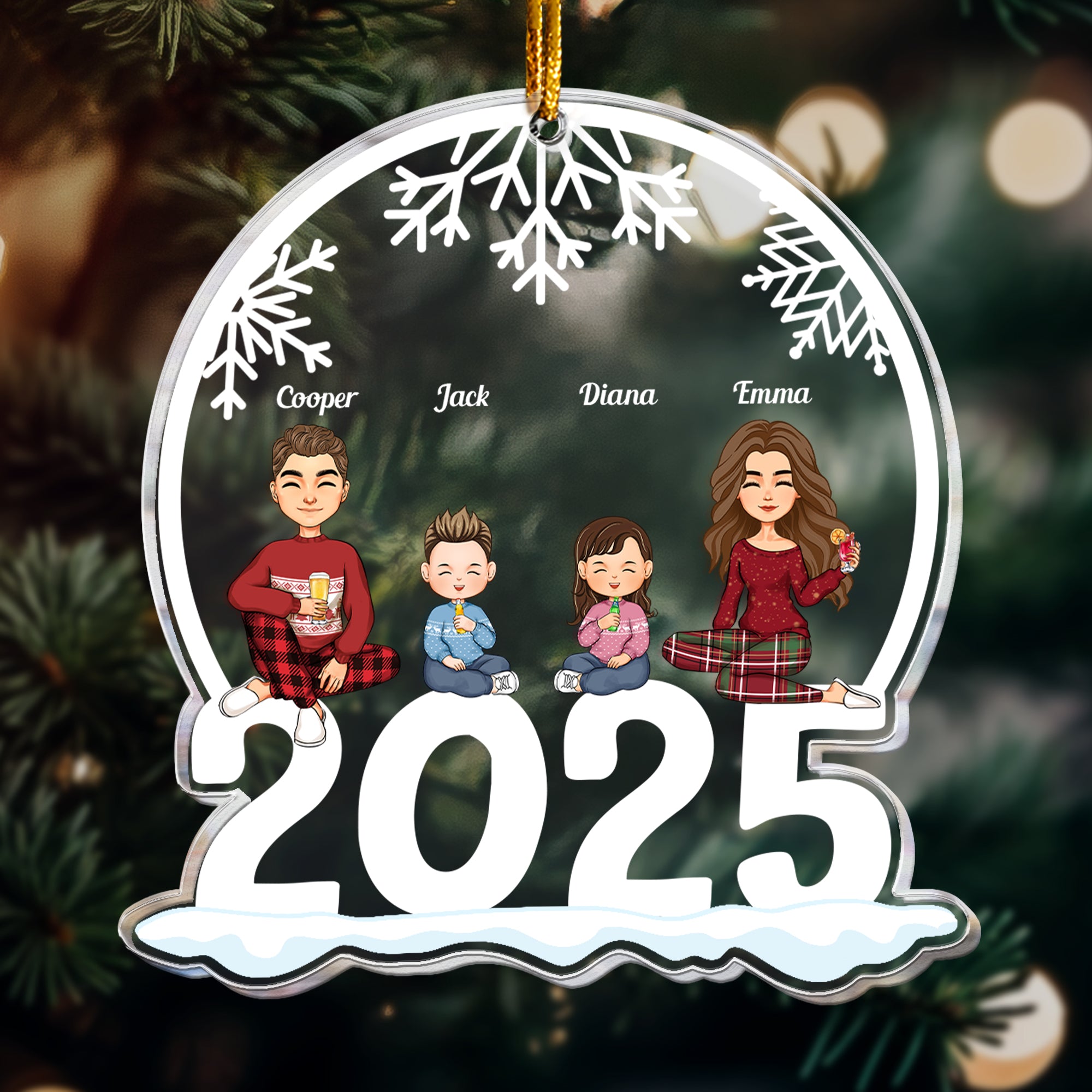 Family Of 3, 4, 5, 6 Jolly Christmas - Personalized 2025 Family Ornament
