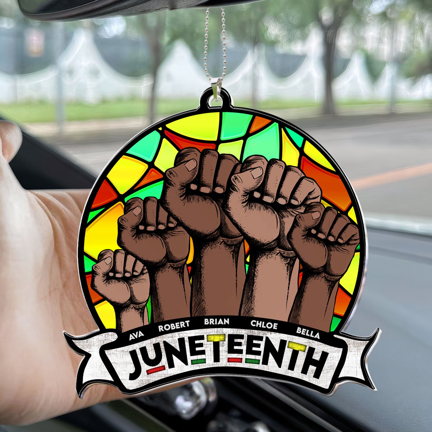 Family Juneteenth Flag - Personalized Car Ornament