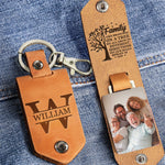Family Keychain Monogram Keychain - Personalized Leather Photo Keychain