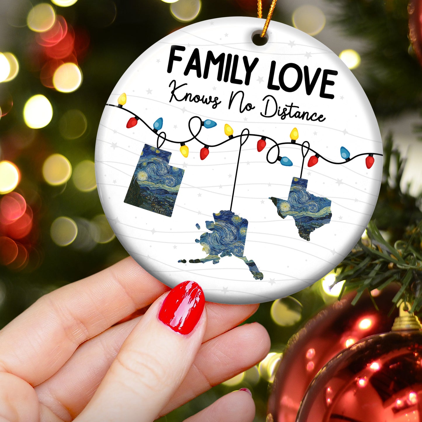 Family Love Knows No Distance Long Distance Relationship Gift - Personalized Ceramic Ornament