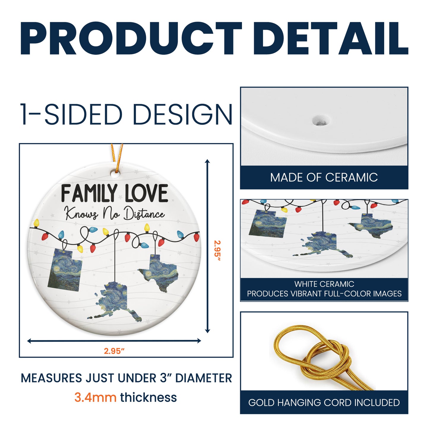 Family Love Knows No Distance Long Distance Relationship Gift - Personalized Ceramic Ornament