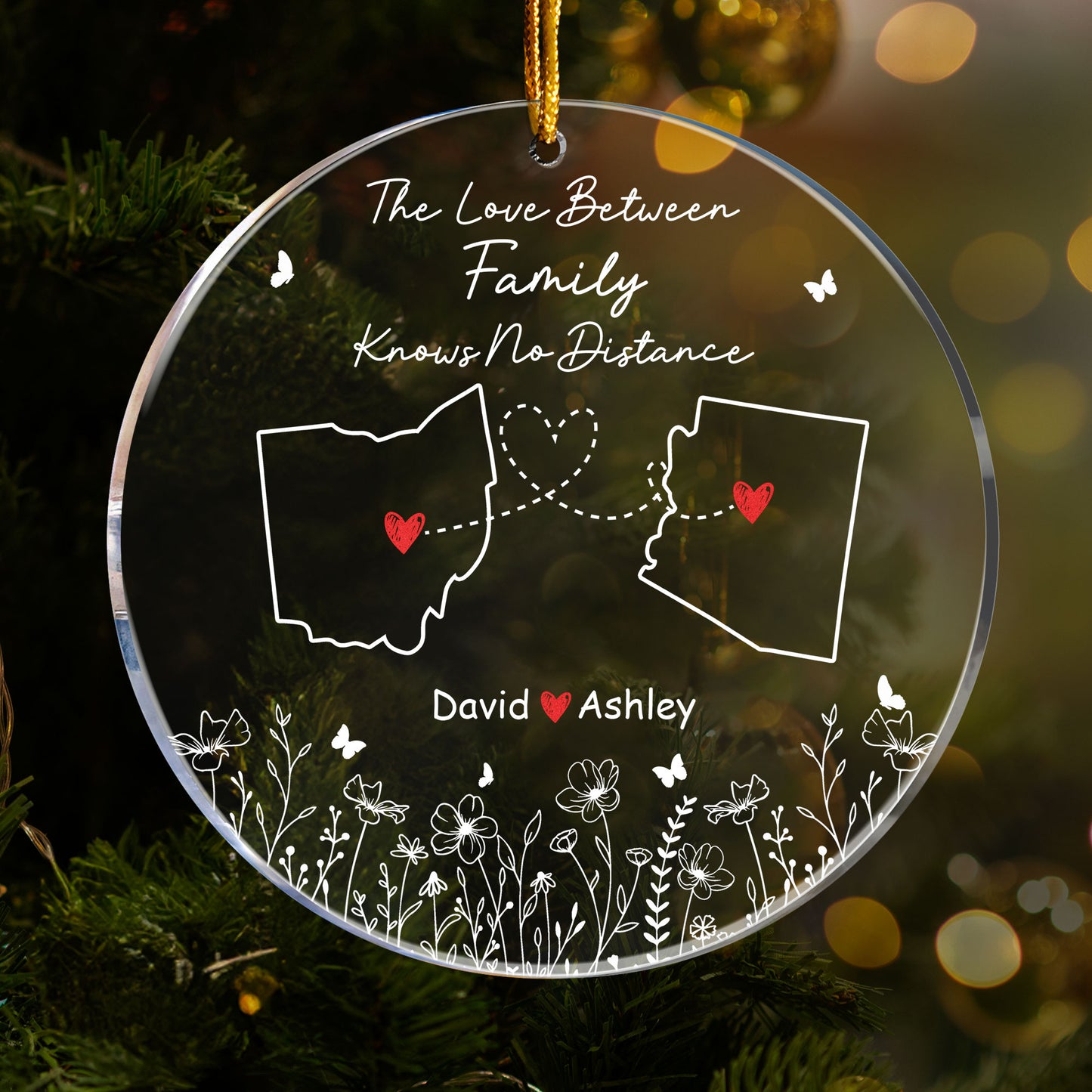 Family Love Knows No Distance - Personalized Acrylic Ornament