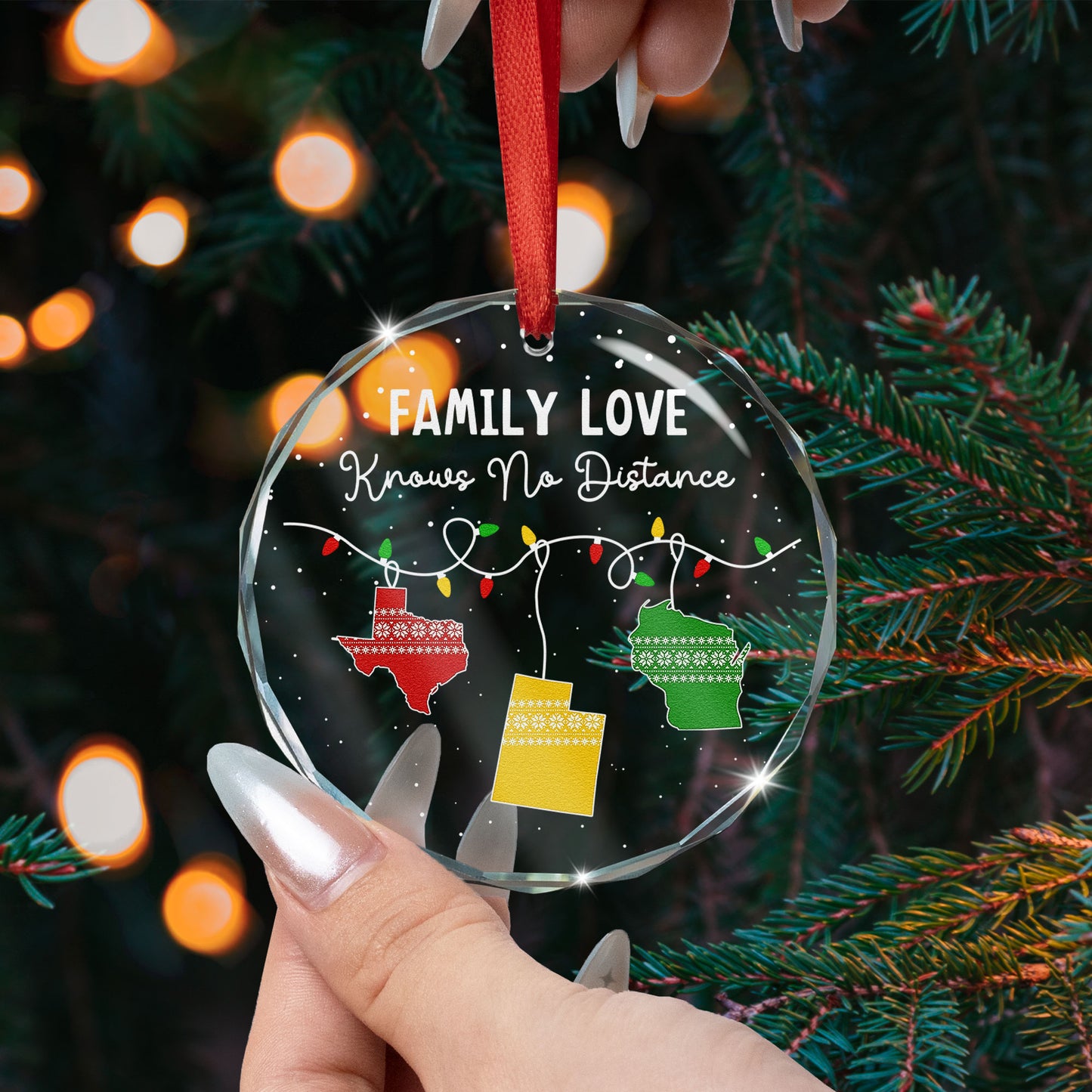 Family Love Knows No Distance - Personalized Glass Ornament