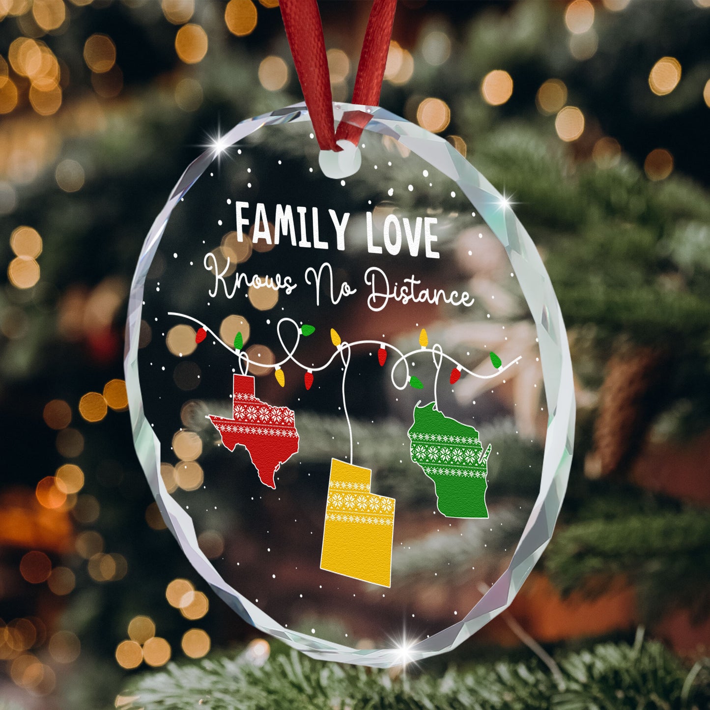 Family Love Knows No Distance - Personalized Glass Ornament