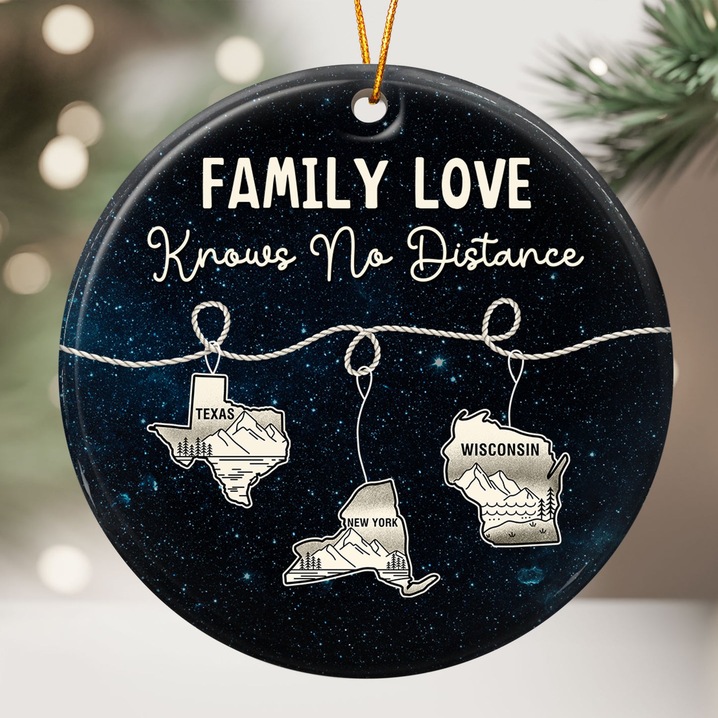 Family Love Knows No Distance States Map - Personalized Ceramic Ornament