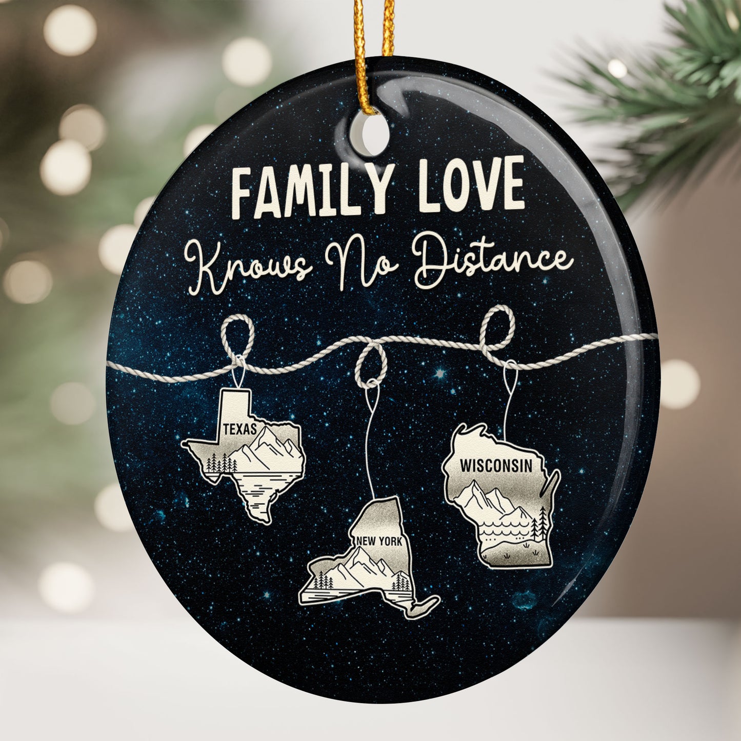 Family Love Knows No Distance States Map - Personalized Ceramic Ornament