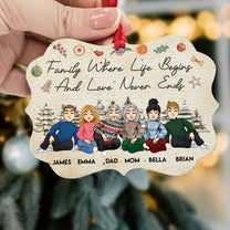 Family Love Never Ends - Personalized Aluminum Ornament