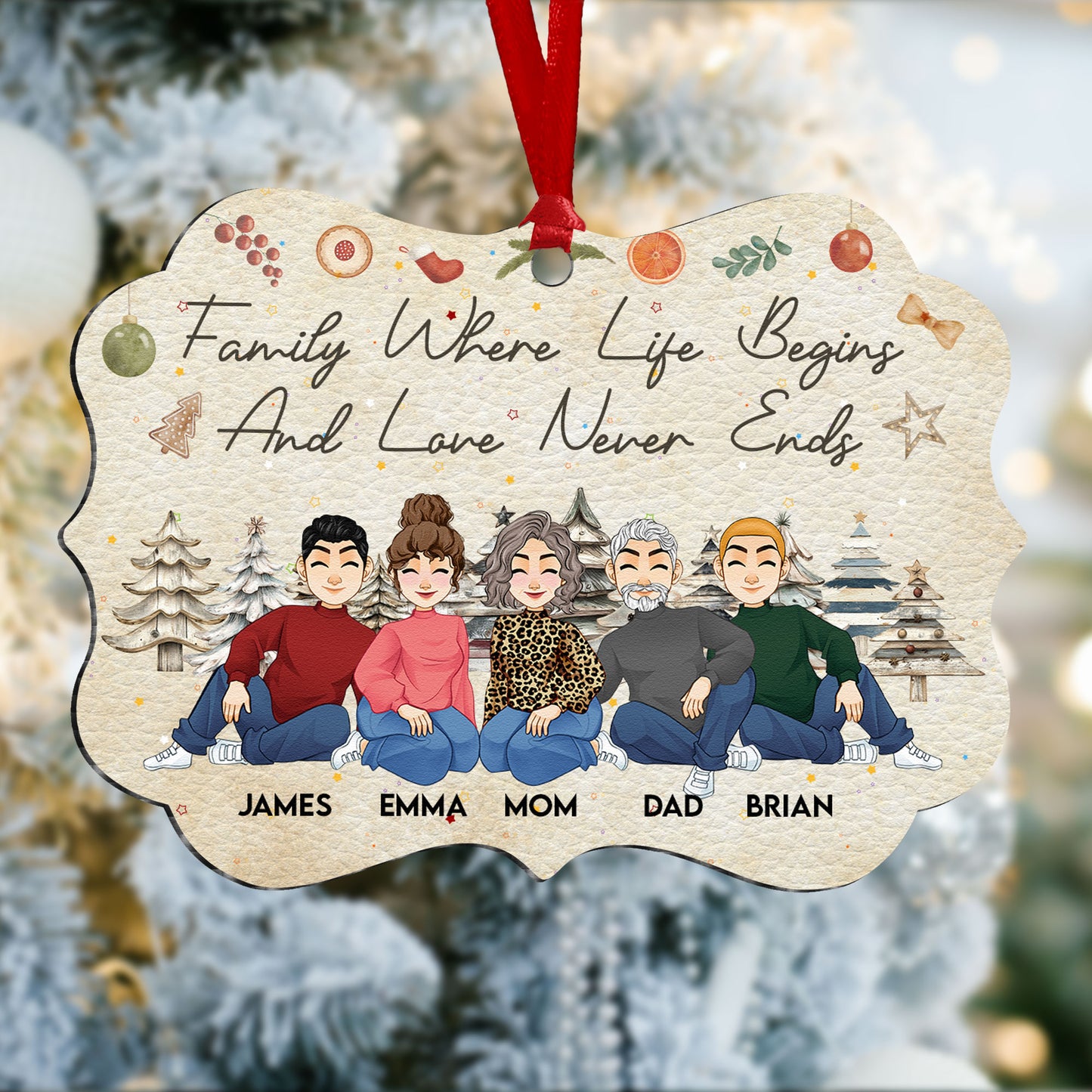 Family Love Never Ends - Personalized Aluminum Ornament