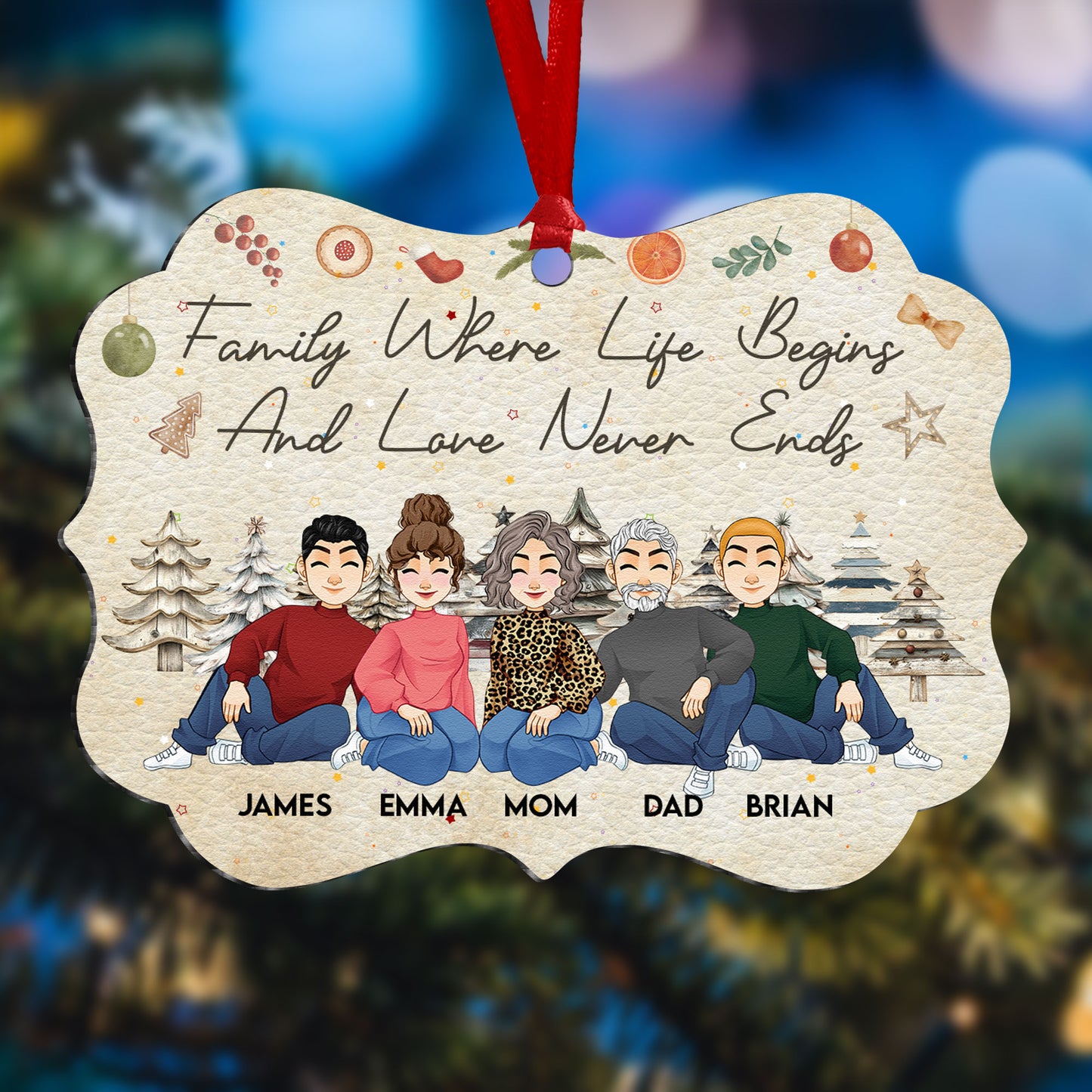 Family Love Never Ends - Personalized Aluminum Ornament