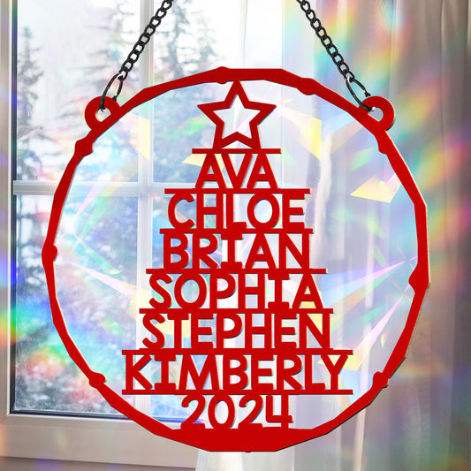 Family Member Names Christmas Tree - Personalized Rainbow Suncatcher