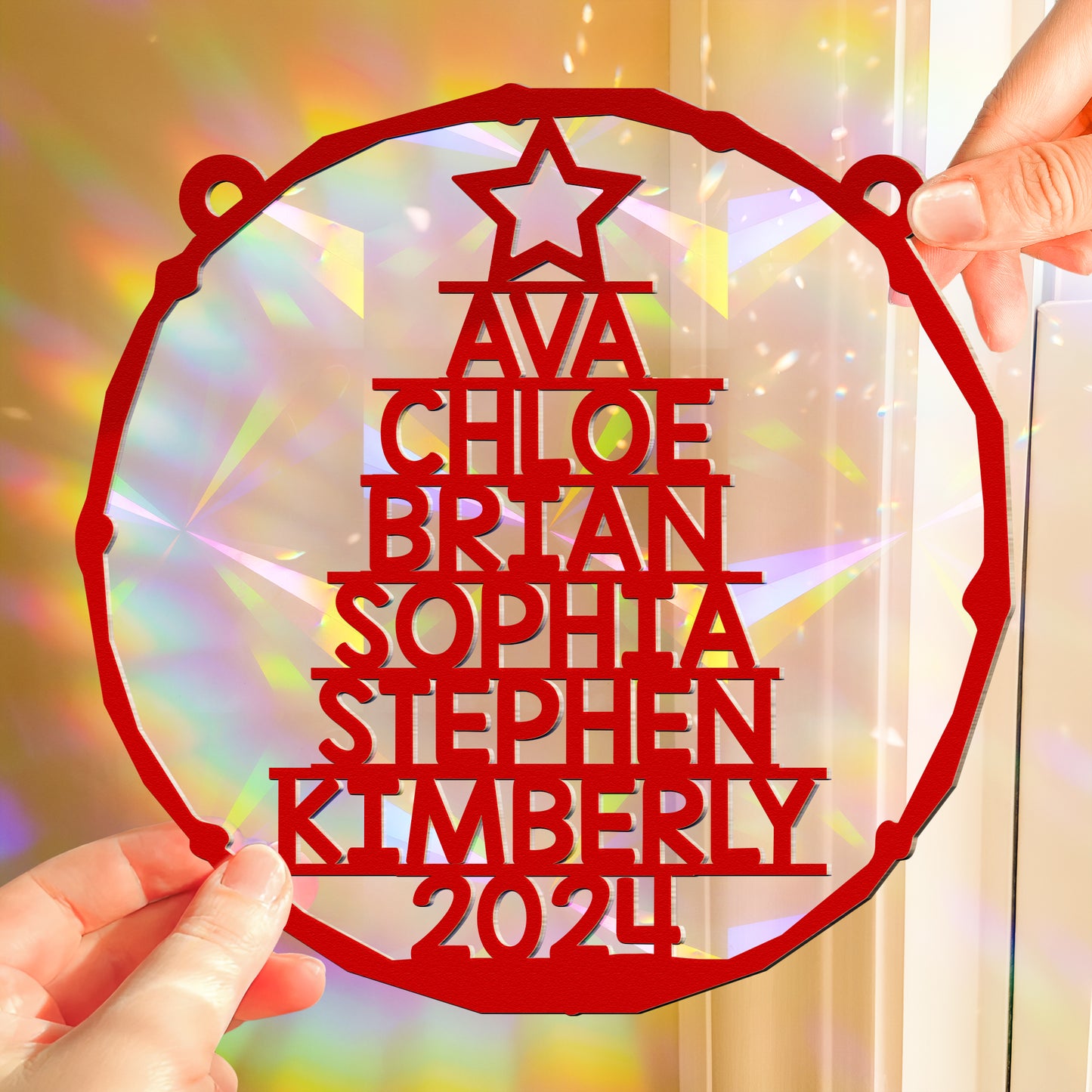 Family Member Names Christmas Tree - Personalized Rainbow Suncatcher