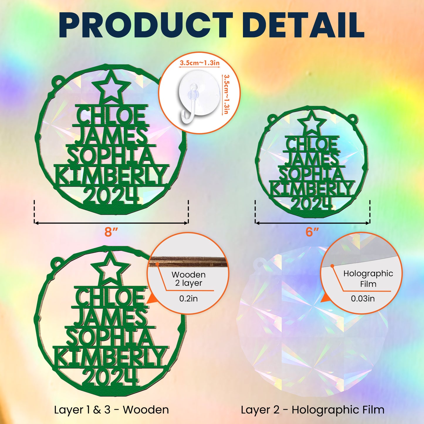 Family Member Names Christmas Tree - Personalized Rainbow Suncatcher