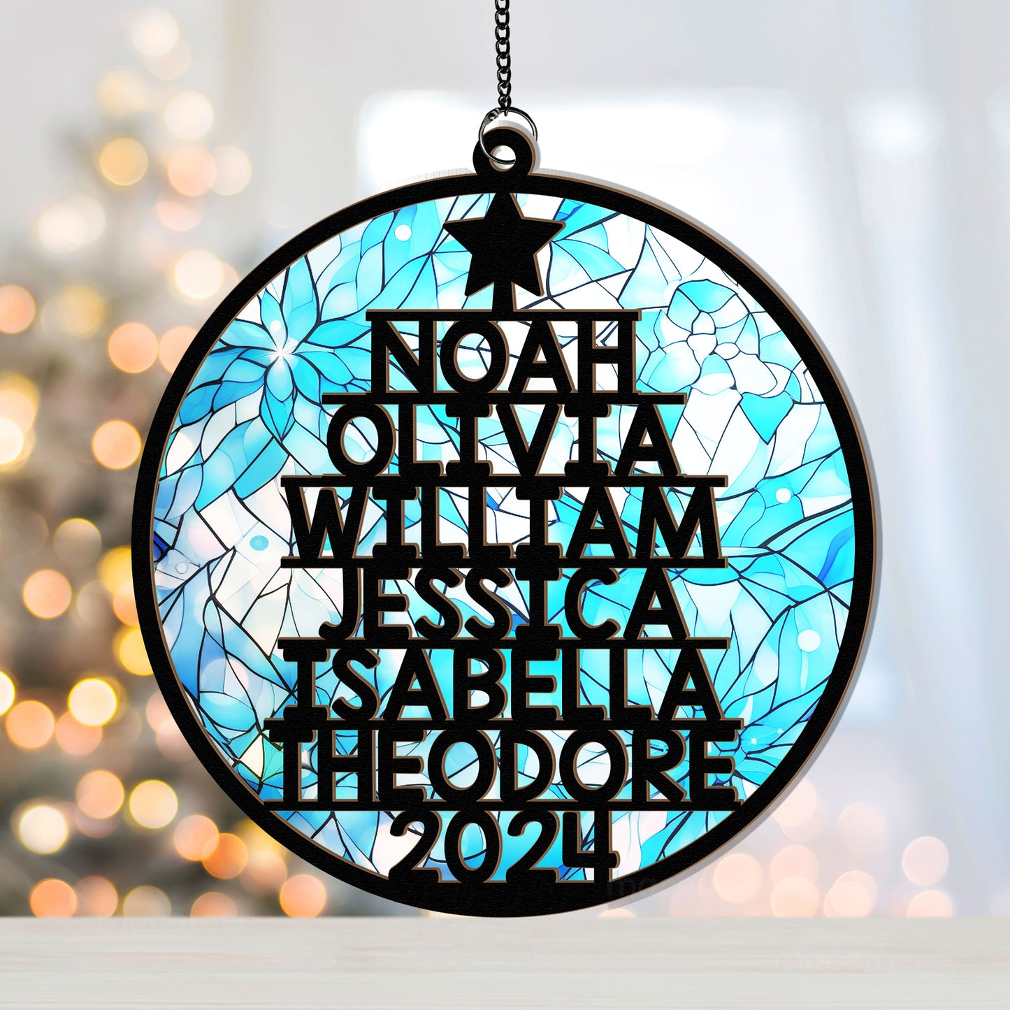 Family Member Names Christmas Tree - Personalized Window Hanging Suncatcher Ornament