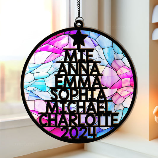 Family Member Names Christmas Tree - Personalized Window Hanging Suncatcher Ornament