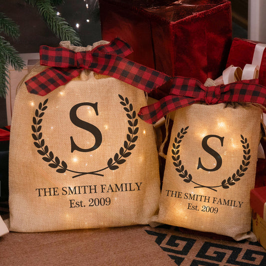 Family Name - Personalized Lighted Burlap Sack