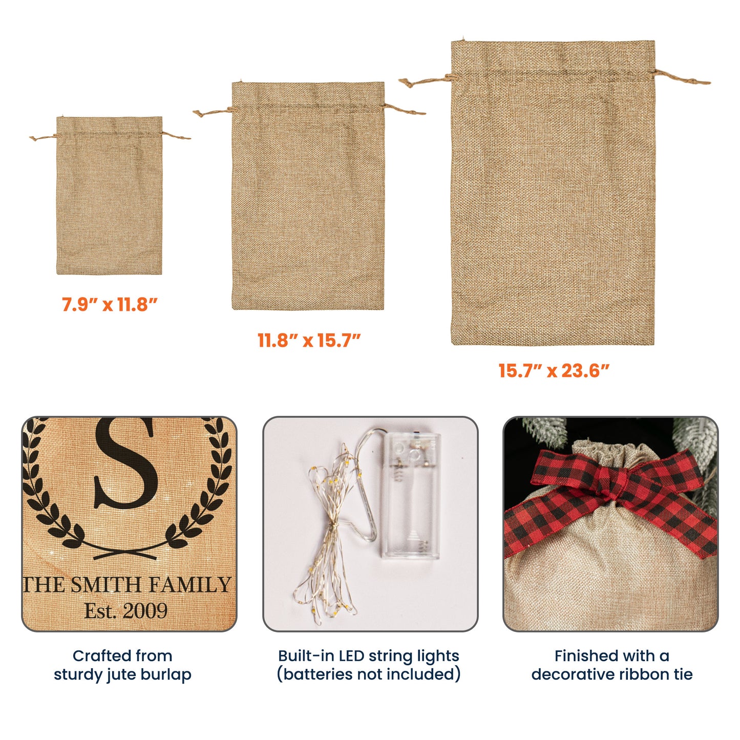 Family Name - Personalized Lighted Burlap Sack