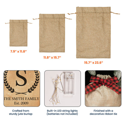 Family Name - Personalized Lighted Burlap Sack