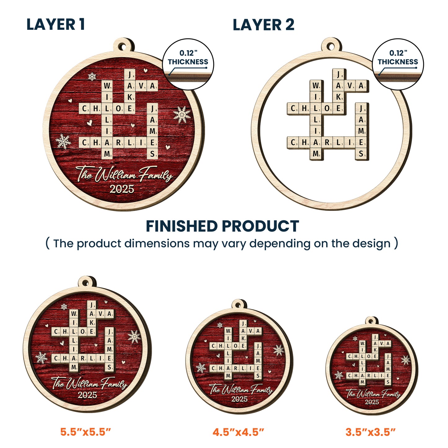 Family Name Scrabble Christmas - Personalized 2-Layer Wooden Ornament