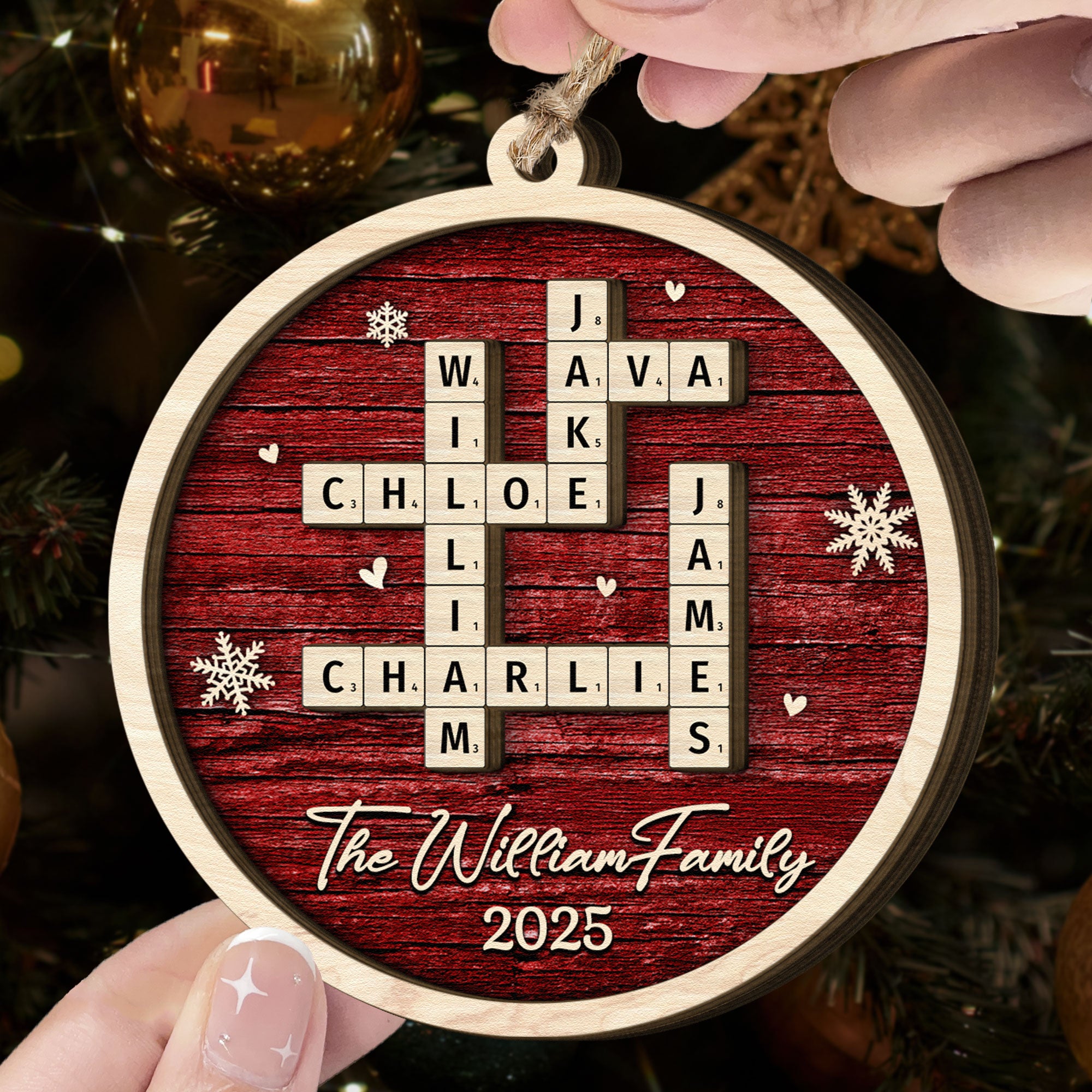 Family Name Scrabble Christmas - Personalized 2-Layer Wooden Ornament