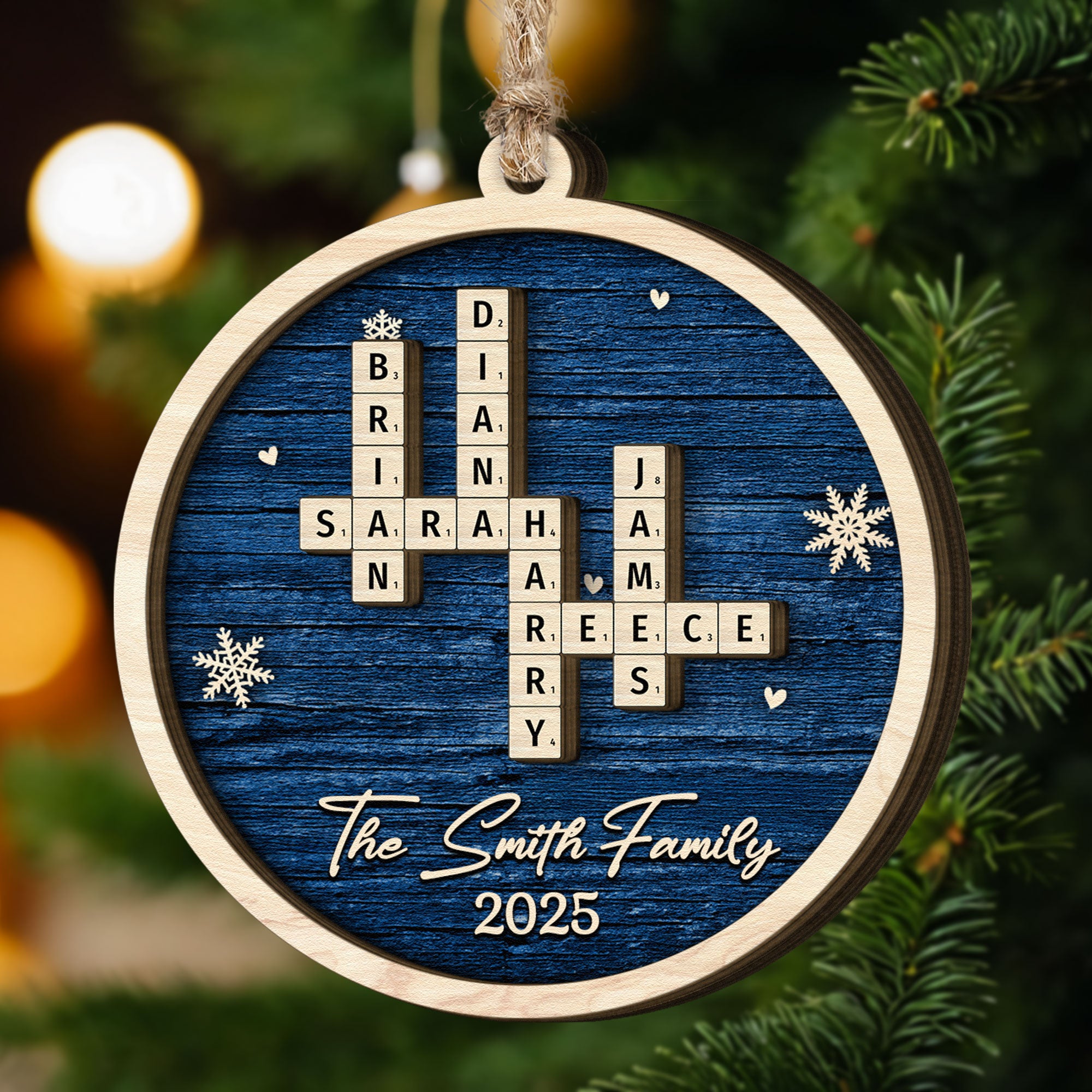 Family Name Scrabble Christmas - Personalized 2-Layer Wooden Ornament