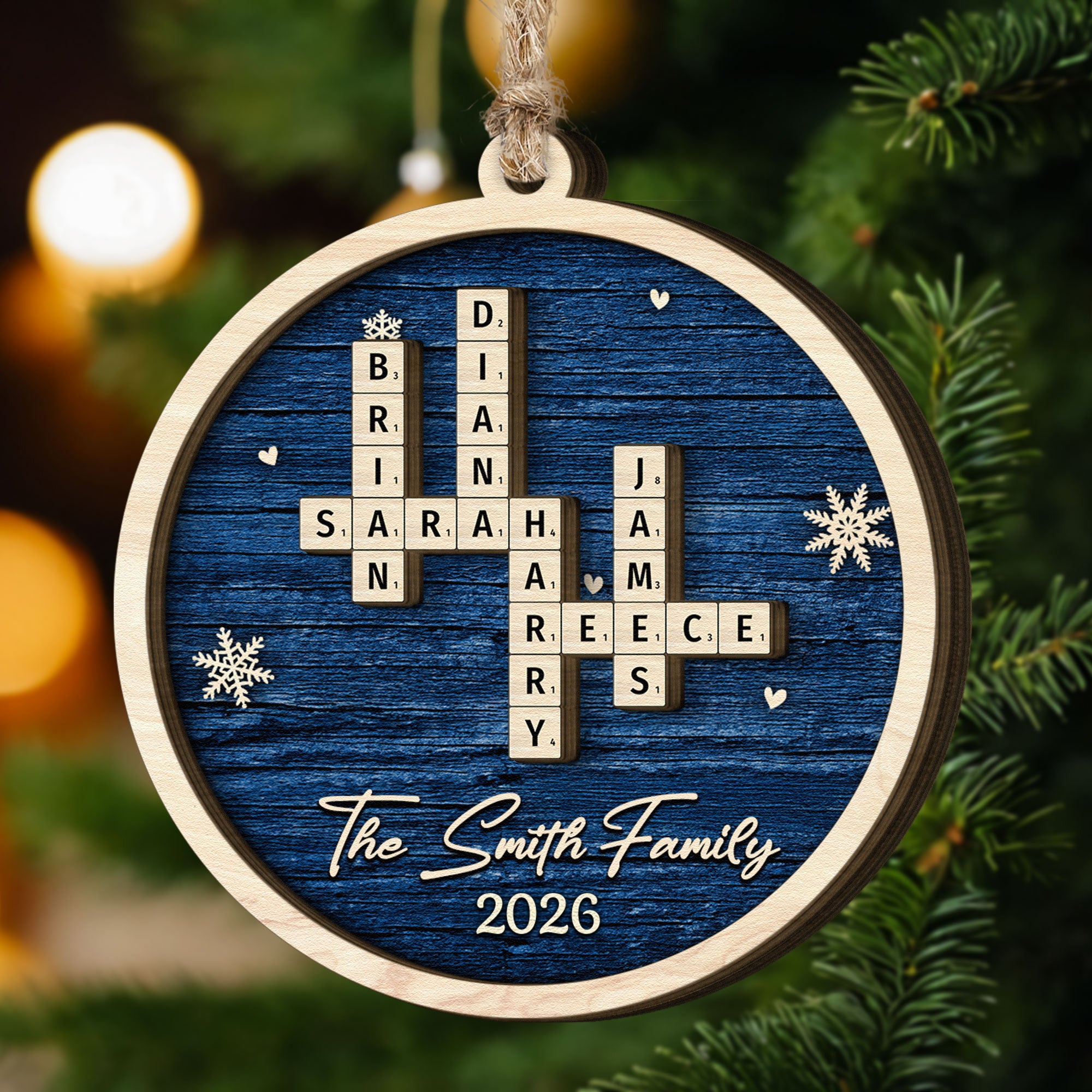 Family Name Scrabble Christmas - Personalized 2-Layer Wooden Ornament