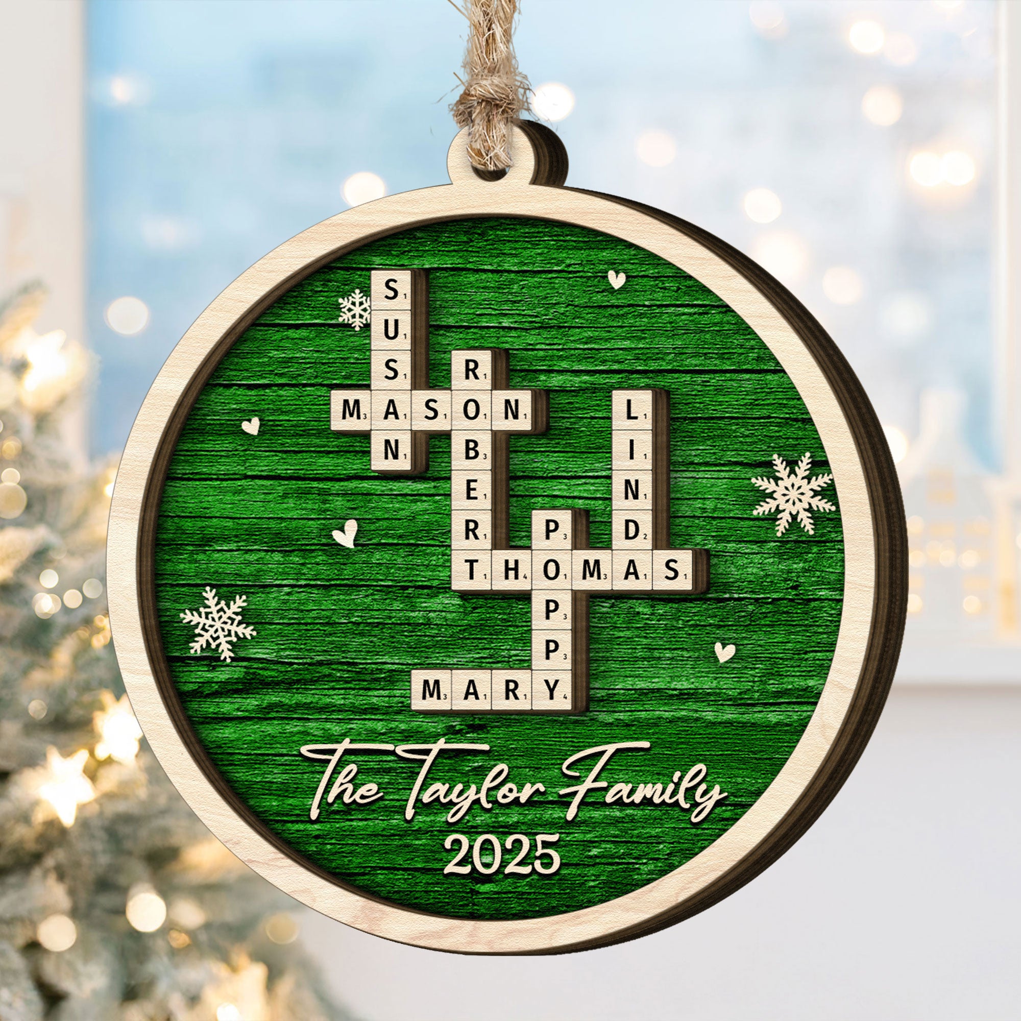 Family Name Scrabble Christmas - Personalized 2-Layer Wooden Ornament