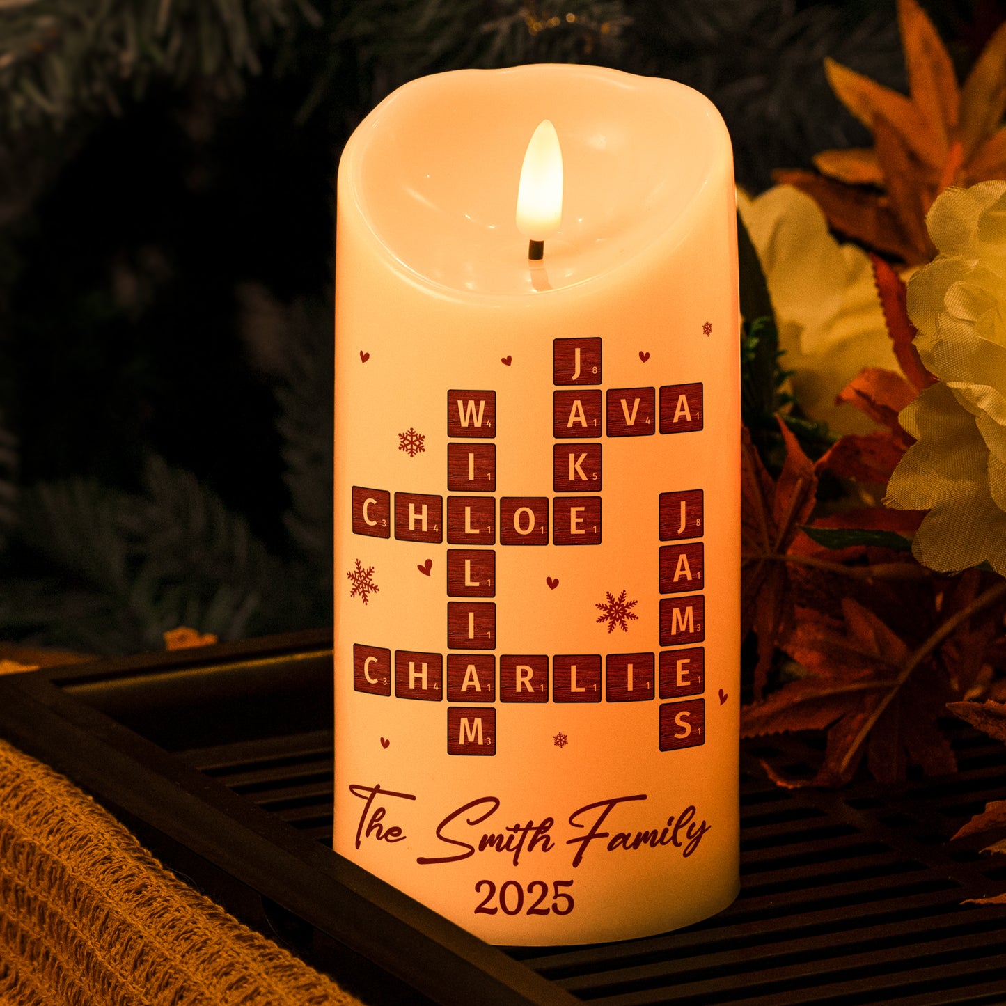 Family Name Scrabble Christmas - Personalized LED Candle