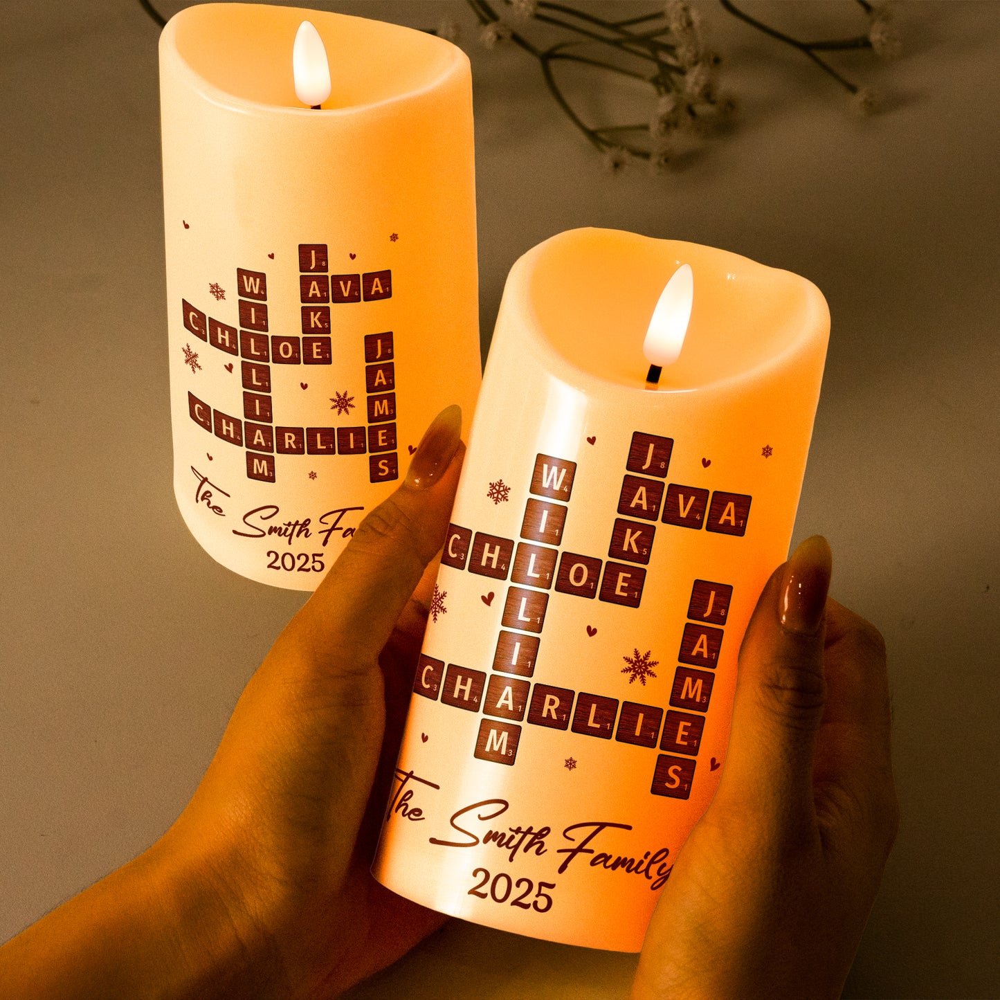 Family Name Scrabble Christmas - Personalized LED Candle