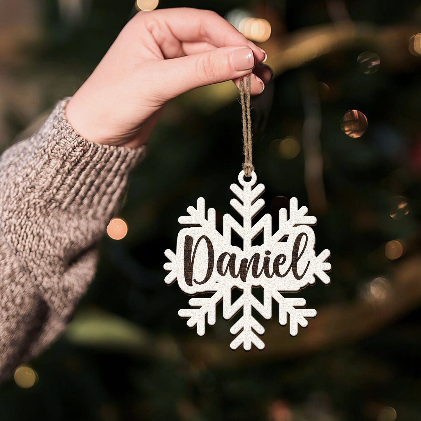 Family Name - Snowflake - Personalized Wooden Ornament