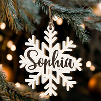 Family Name - Snowflake - Personalized Wooden Ornament