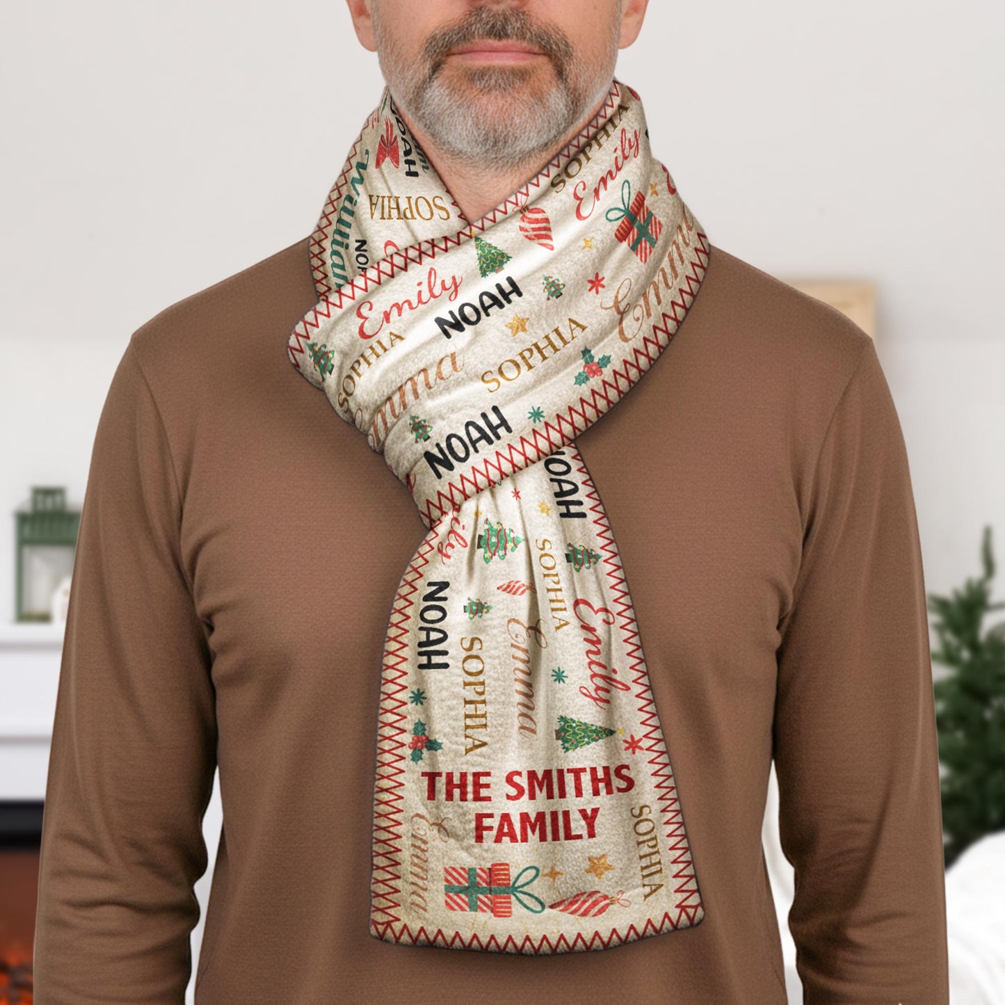 Family Name Word Christmas Theme - Personalized Fleece Scarf
