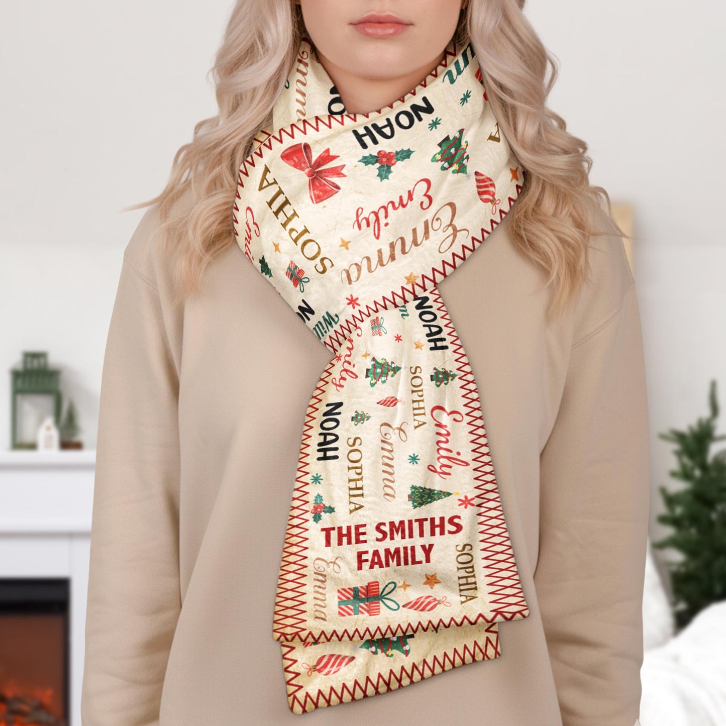 Family Name Word Christmas Theme - Personalized Fleece Scarf