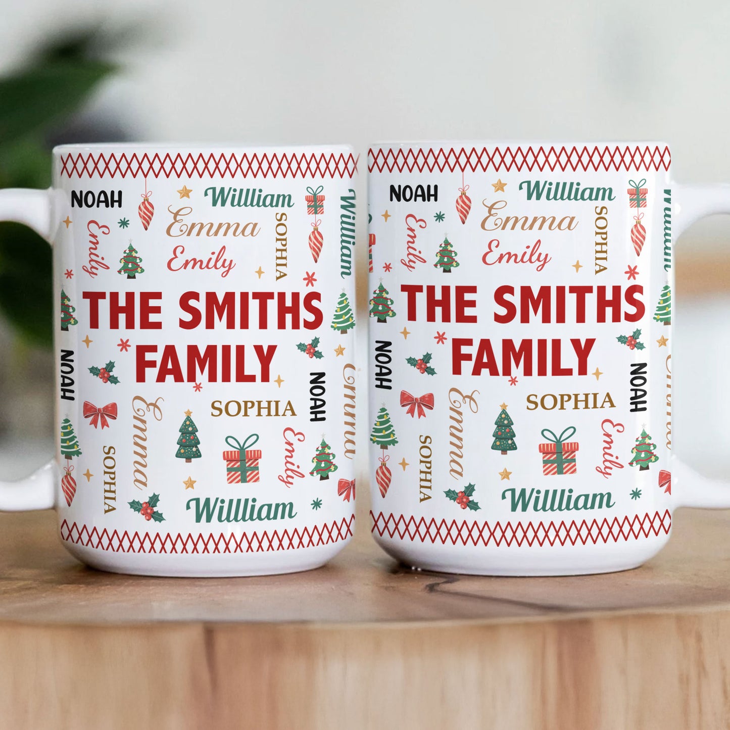 Family Name Word Christmas Theme - Personalized Mug